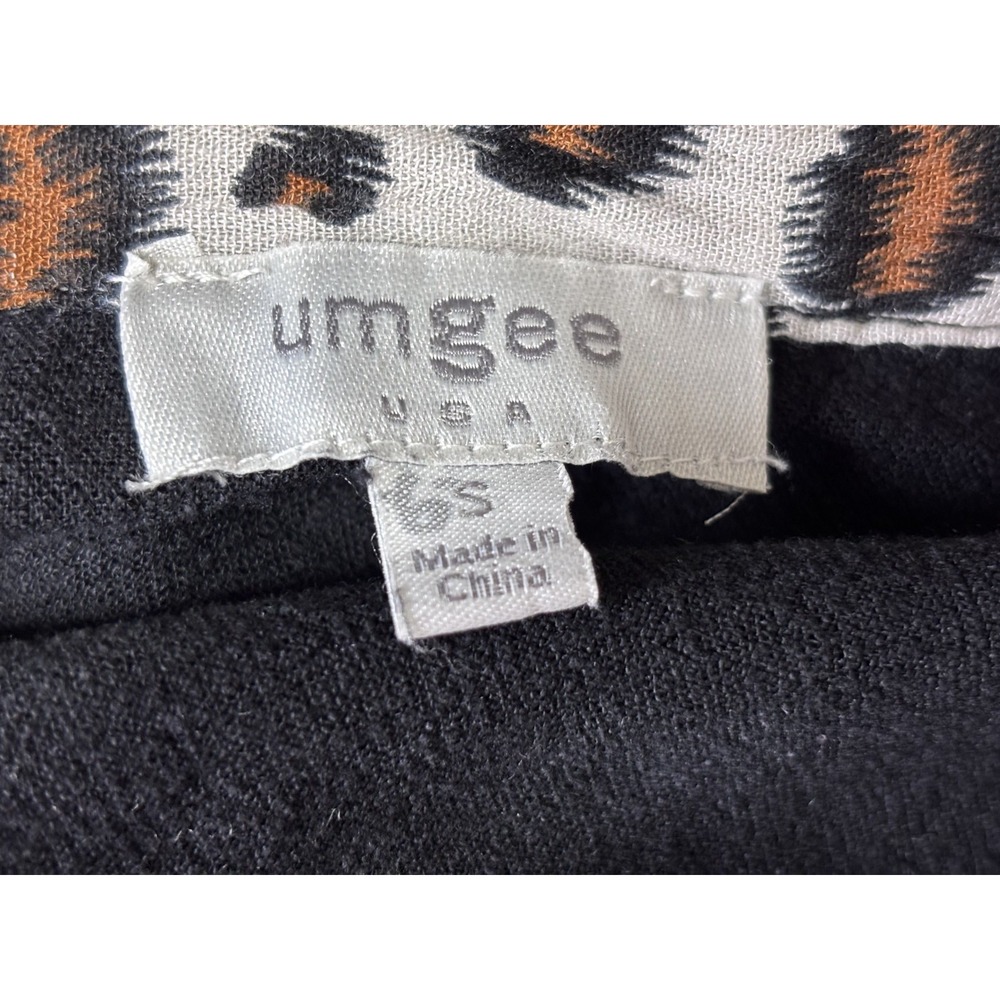 Umgee Linen Shirt Dress Womens S Black Leopard Trim Lagenlook Boho Tunic - Picture 4 of 7